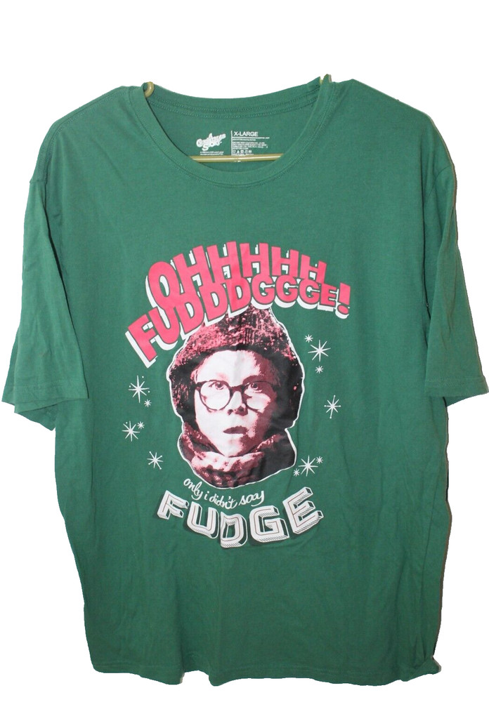 A Christmas Story Unisex T-Shirt Green Holiday Ralphie Oh Fudge Short Sleeve XL