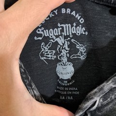 Lucky Brand Sugar Magic Long Sleeve Henley Neck T Shirt Mens Medium Washed Black