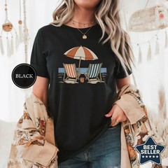 Retro Striped Beach Chairs Ocean Comfort Tee Summer Coastal
