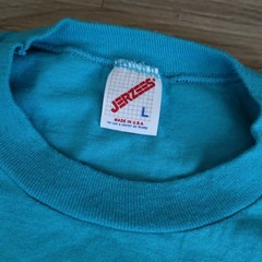 Vintage Exercise T-Shirt Single Stitch Large L Blue Turquoise Get into Shape Pun