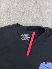 Hustle Luck Small Mens Short Sleeve T-Shirt Black Graphic Print Purple Pink