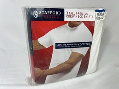 Stafford Mens XL TALL White Crew Neck T-Shirts 3 Pack Heavyweight Cotton 2XLT