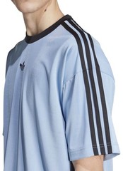 NEW MENS ADIDAS ORIGINALS Large TREFOIL POLY TEE SHIRT Jacquard Ash Blue Black