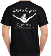 Wide Open Cycles Motorcycle Humor Funny Sexy Stripper Biker T-Shirt no Harley