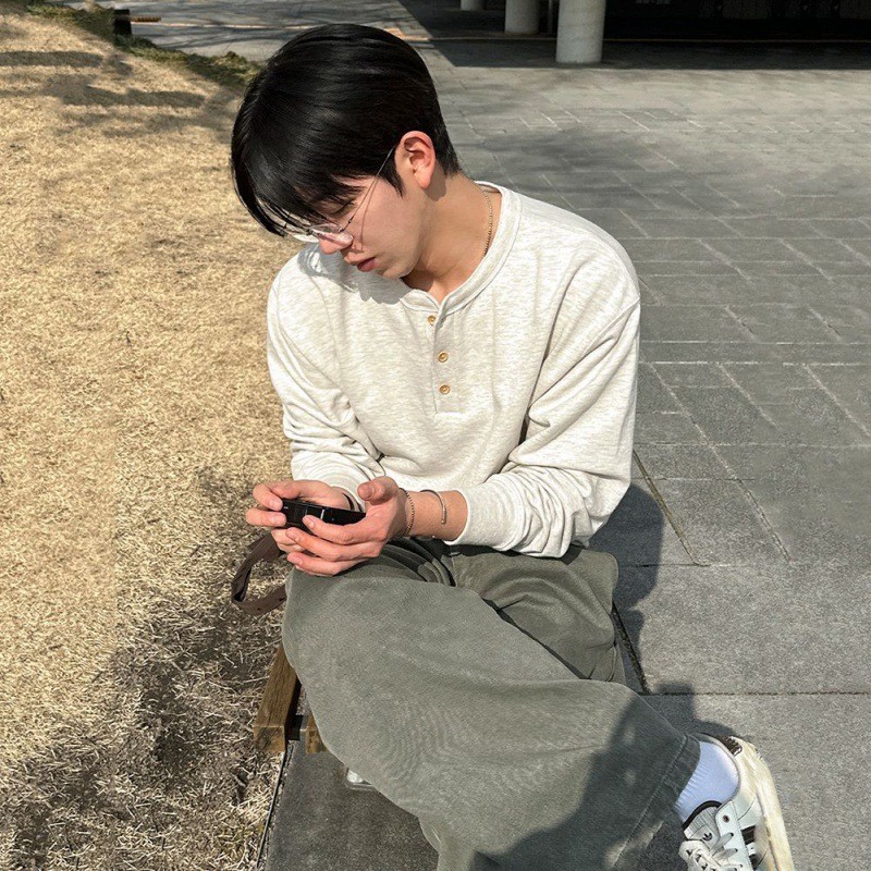 Henry Collar Hoodie Men Fashion Autumn New Loose Pullover Top