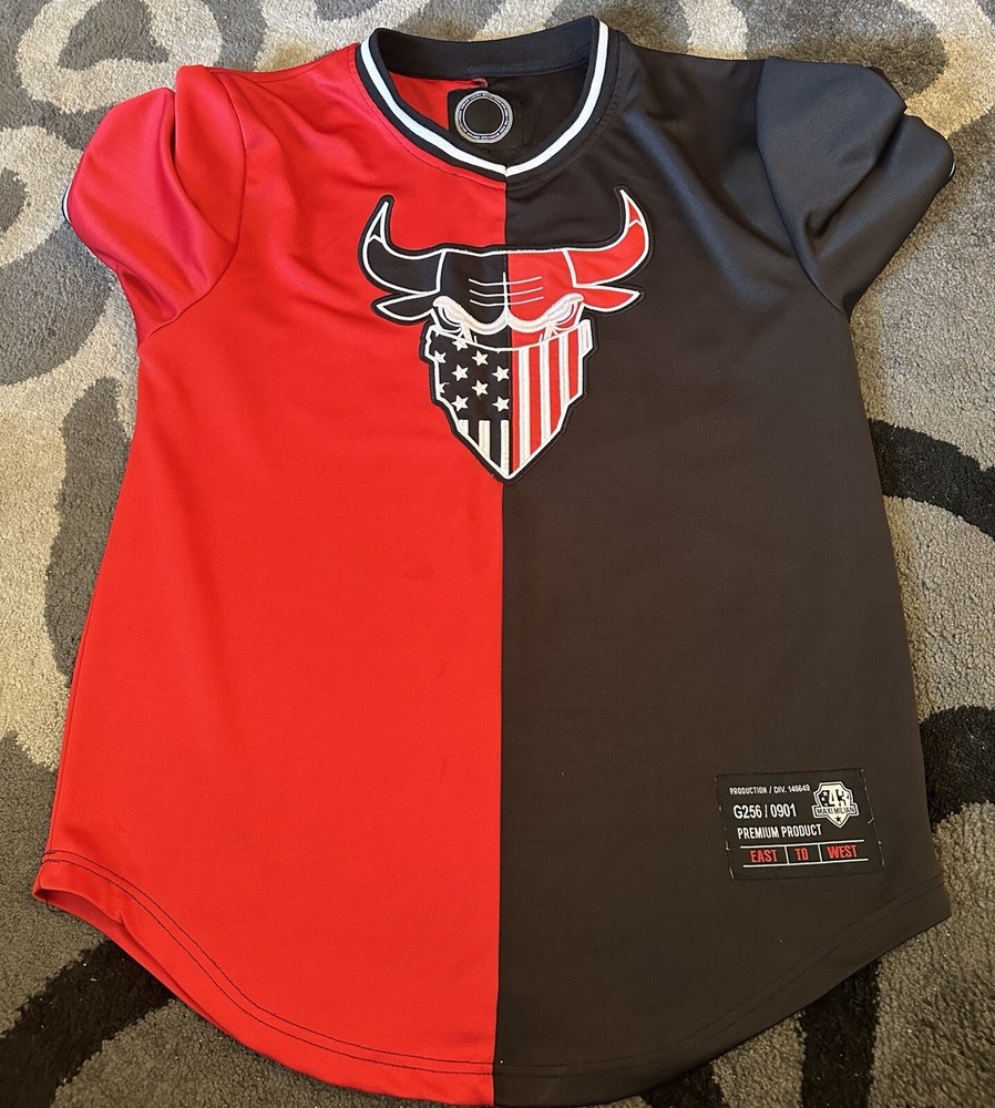 Maxi Milian Chicago Bulls Sports Mens Jersey Blk/Red Size L Short Sleeve