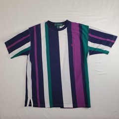 Knights of Round Table Blue Purple Green White Striped VTG Medium TShirt Shirt