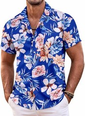 Mens Hawaiian Shirt Short Sleeve Floral Button Down Tropical Beach Casual Top