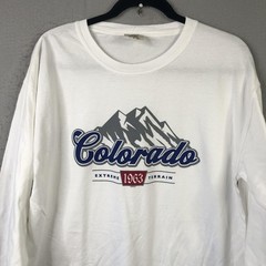 Comfort Colors Colorado Shirt Mens Large White Long Sleeve Mountain Graphic NEW