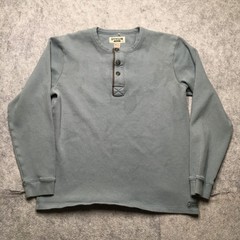 Devium USA Thermal Waffle Knit Henley Mens Large L Blue Premium Heavyweight Made