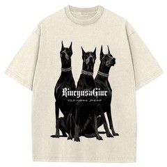 100% Cotton Oversized T-Shirt, Three Dobermans Vintage Streetwear Unisex Tee