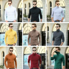 Men Cotton High Neck Pullover T-shirts Long Sleeve Tops Stretch Undershirt Basic