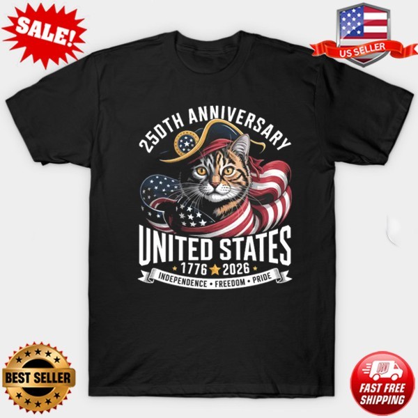Patriotic Cat Shirt | 250th Anniversary US History Gift | Feline T-Shirt S-5XL