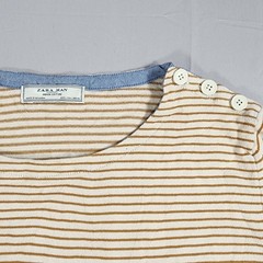 Zara Man Denim Couture Striped Long Sleeve Knit Top Tan Cream Button Shoulder L