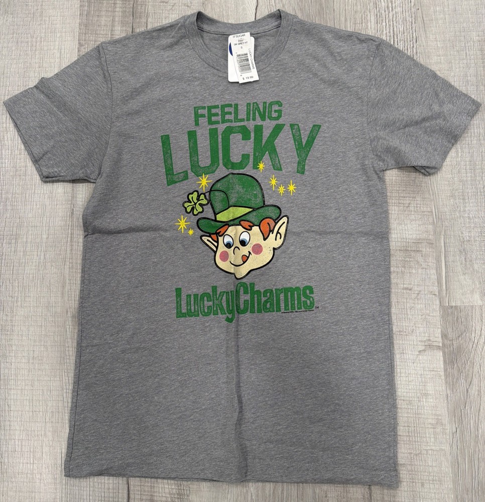 Lucky Charms Shirt Mens Small Green Leprechaun Feeling Lucky Cartoon Tee NWT