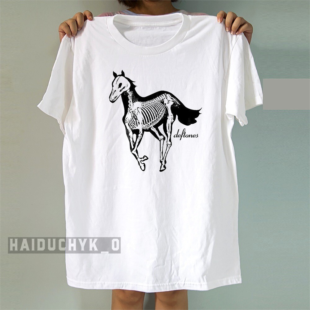 Deftones White Pony Skeleton Horse Unisex White T-shirt Size S-5XL