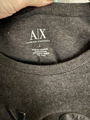 Armani Exchange AX Men’s Size L Gray Shirt Long Sleeve Leather Logo Print Top
