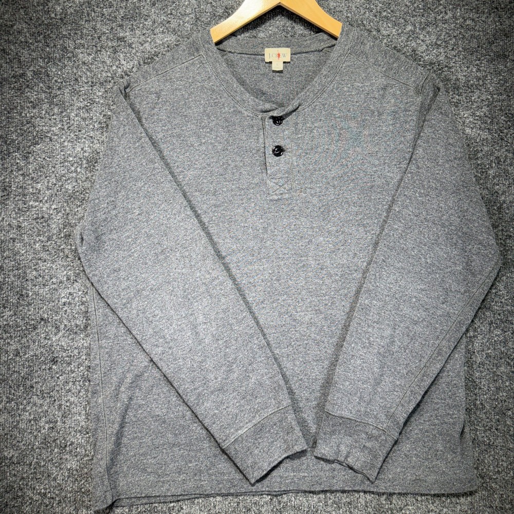 J.Crew Henley Oarsman Thermal Shirt Mens Large Gray Cotton Ribbed Cuffs Casual