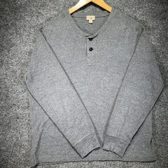 J.Crew Henley Oarsman Thermal Shirt Mens Large Gray Cotton Ribbed Cuffs Casual