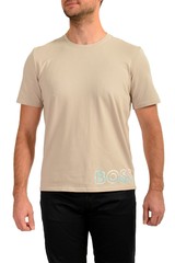 Hugo Boss Men’s Beige Logo Print Stretch Short Sleeve T-Shirt US L IT 52