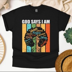 Afro Woman Faith T-Shirt – God Says I Am, Black History Christian Shirt