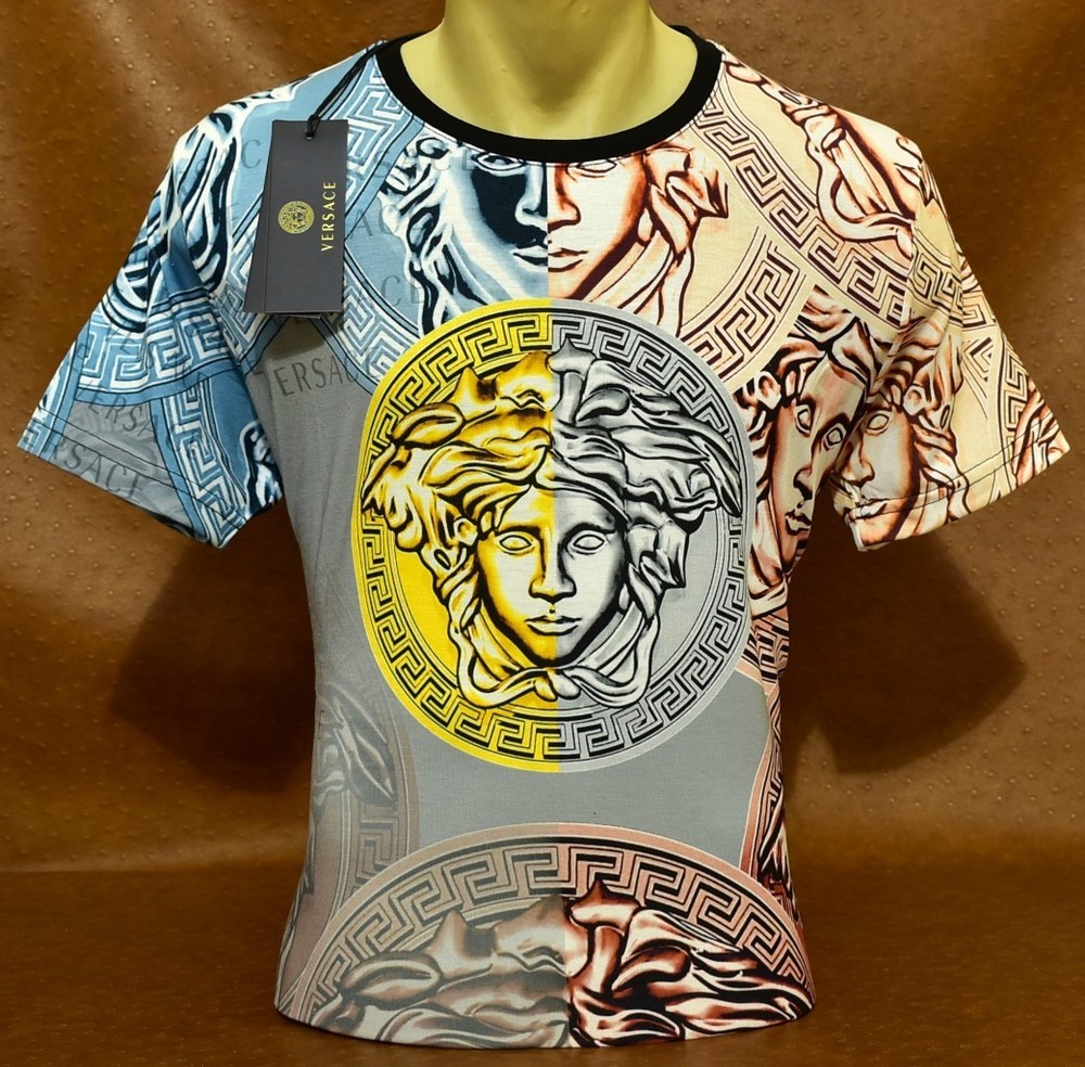 Versace Men’s Medusa Multicolor Greek Key Graphic Short Sleeve Tee Size 3XL