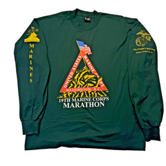 Vintage Marine Corps Marathon Shirt Mens XL Green Long Sleeve Tee Running 90’s
