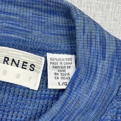 Jhane Barnes Silk T-Shirt Mens Large Blue Striped Crew Neck Short Sleeve