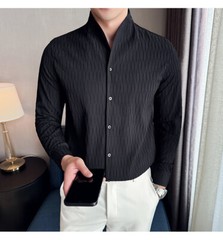 Retro Shirt Men’s Long-sleeved Spring Fashion Slim Business Casual T-shirts Tops