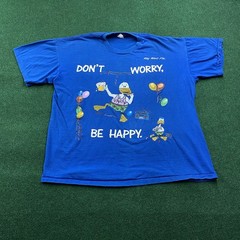 Vintage Don’t Work Be Happy Shirt Mens XL Blue 80S 90S Party Animal Tee USA