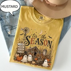 Cute Tis The Season Farmer Ghost Shirt Pumpkin Season Halloween Fall Gift Tee