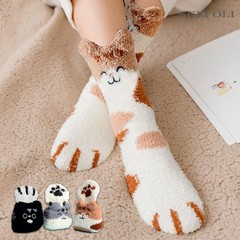 5 Pairs Cat Paw Socks Cozy Fuzzy Feet Hosiery For Girls Women Winter Warm