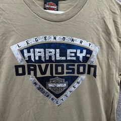 Harley Davidson Shirt Men Medium Khaki Blue Motorcycle Crewneck Spell out 2017