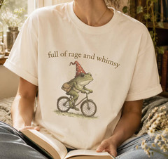 Full Of Rage And Whimsy Shirt Comfort Colors Cottagecore Frog Bicycle Tee