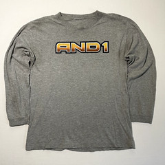 Vintage AND1 Shirt Mens Large Gray Basketball Long Sleeve 2 Sided Distressed 90s