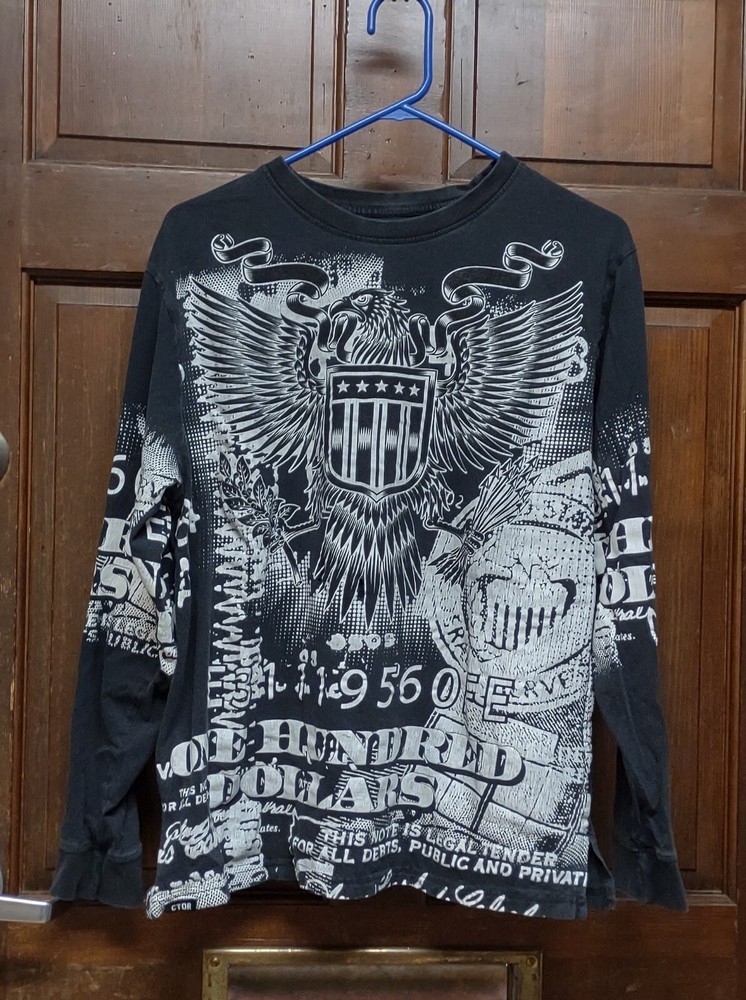 Unbranded Black Long Sleeve T-Shirt $100 One Hundred Dollars Design Sz L NO TAGS