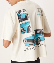 ASOS Design Men’s Boxy Oversized T-shirt Front & Back Print Off White Sz XL NWT