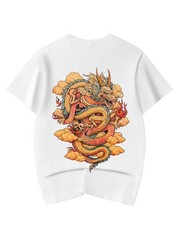 Niepce Japanese Streetwear T-shirt Golden Dragon Print Graphic Tee for Men