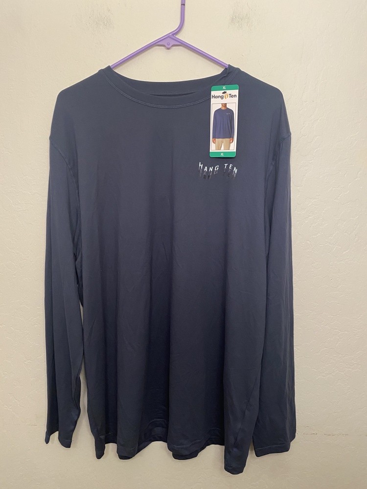 Hang Ten Men Long Sleeve Sun Tee UPF 50+ Quick-dry fabric, Lightweight Dark Blue