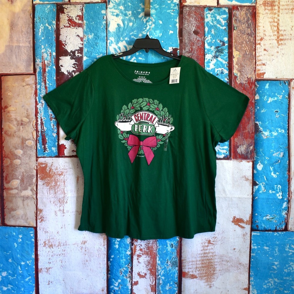 Men’s FRIENDS TV Show Central Perk Christmas Wreath T-Shirt SIZE 4X Green NEW
