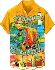 Its 5 Oclock Somewhere Hawaiian Shirt Men Funny Parrot Cocktail Yellow Button Up