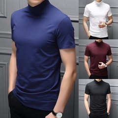 Men’s Slim Fit Half High Collar Short Sleeve T-Shirt in Polyester Solid Colors