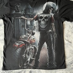 Spiral Black Grim Reaper Double Sided Graphic Print Horror Gothic Biker Tshirt S