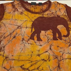 Men’s XL Orange Yellow Brown Elephant Graphic Cotton Knit Crew Neck Tee