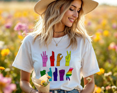 Rainbow ASL Love Hands Shirt – Sign Language Pride Graphic Tee for Equality A436