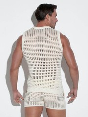 CODE 22 Diamond Knit Tank Top Men’s Crochet Sleeveless Summer Resort Vest