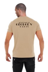 Avenue George V Paris Short Sleeves Beige T-shirt Rhinestone Golden Teddy bear