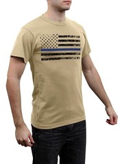 Rothco Thin Blue Line T-Shirt – Desert Sand TBL American Flag Casual Tee Shirt
