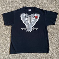 Vintage Tuxedo Bow Tie Novelty Formal Graphic Tee Shirt Black Men’s Size LARGE