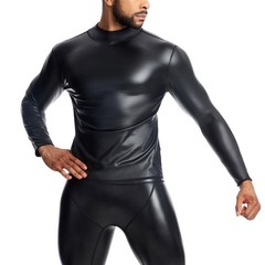 New Men’s Sexy Club Nightclub Leather Slim Long Sleeve Casual T-Shirt Tops